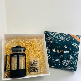 Kit 02 (Prensa francesa caneca dois fundos, palhas, caixa personalizada)